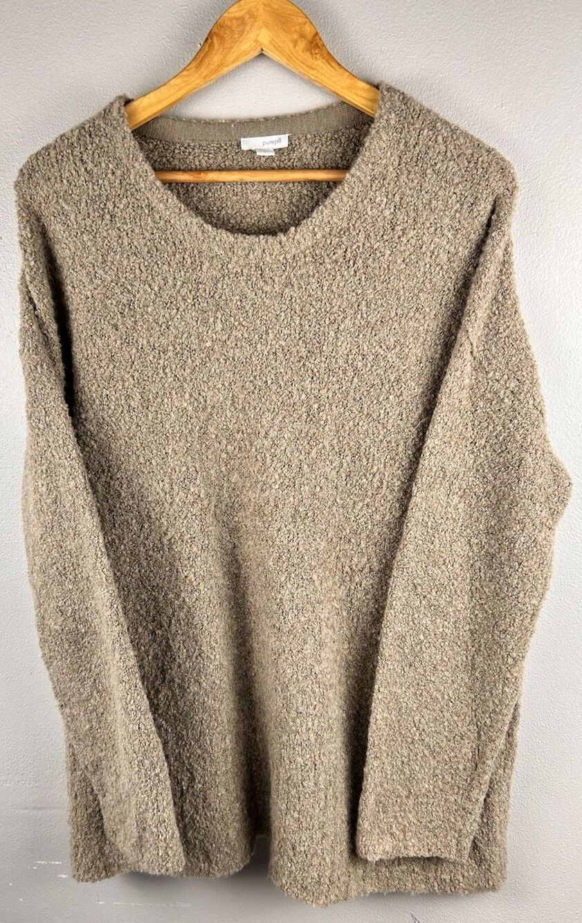 Pure Jill Wool Blend Bouclé Cozy Knit Plush Sweater Cocoa Beige L Pullover